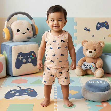 Game Print Print Sleeveless Shorts Set (6month to 1year)