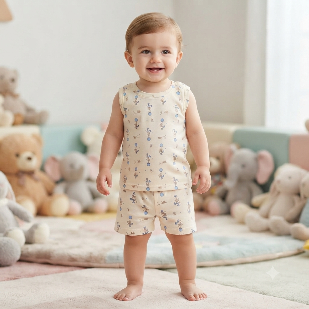 Little Baloon Print Sleeveless Shorts Cordset (1year to 2year)