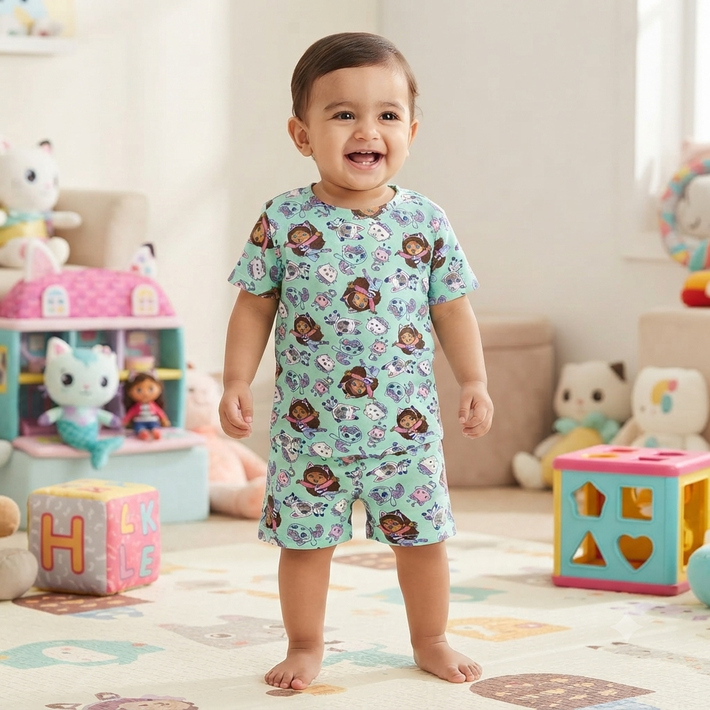 Cute Cartoon Print Shorts Cordset (2year to 3year)