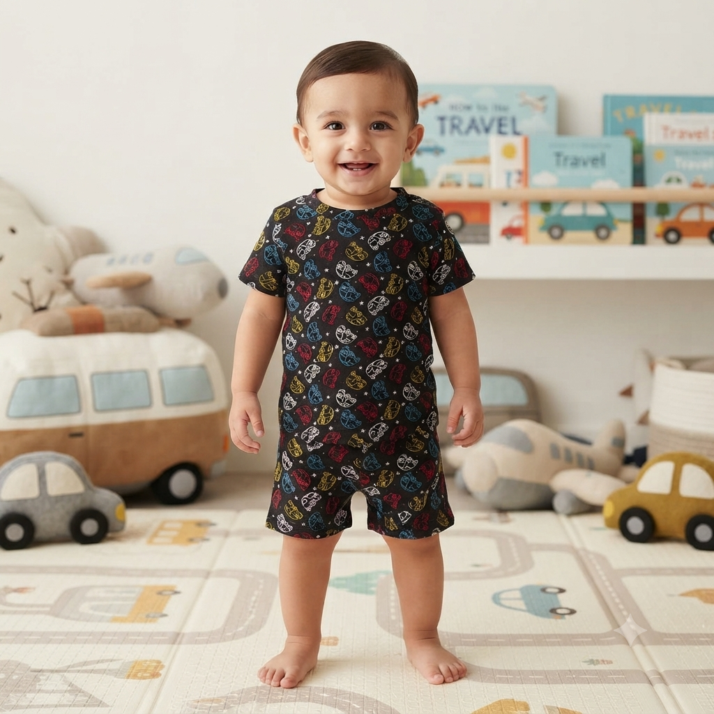 Black Multi Cars Print Shorts Cordset (2year to 3year)