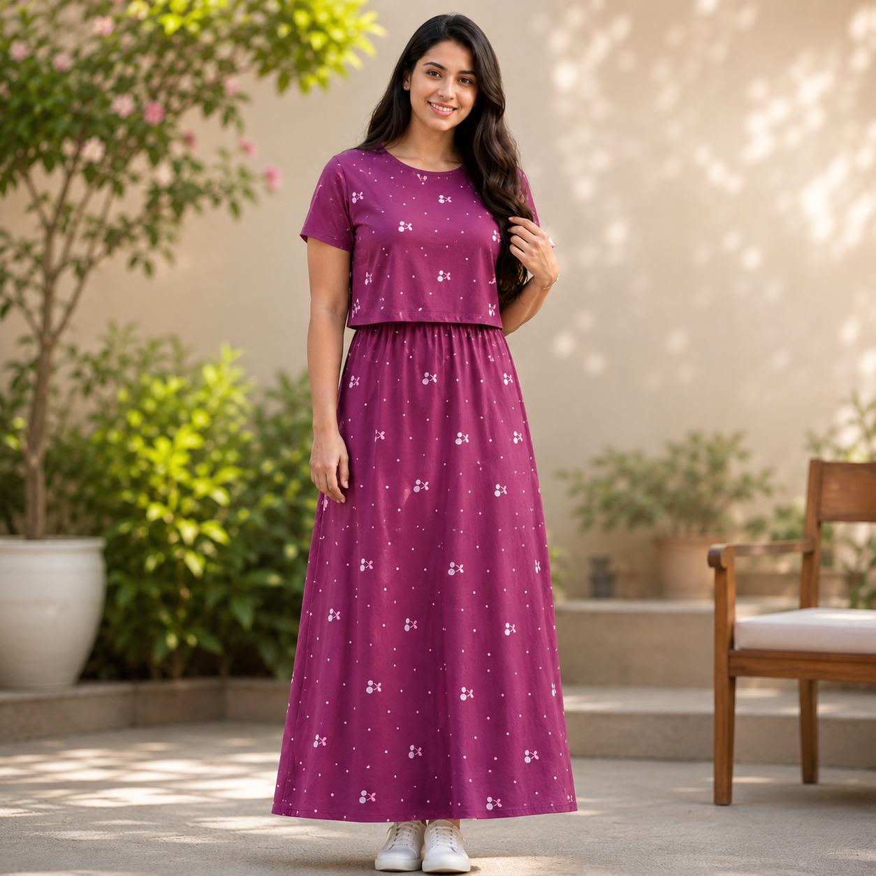 Raspberry Pink Print Zipless Feeding Loungewear (L)