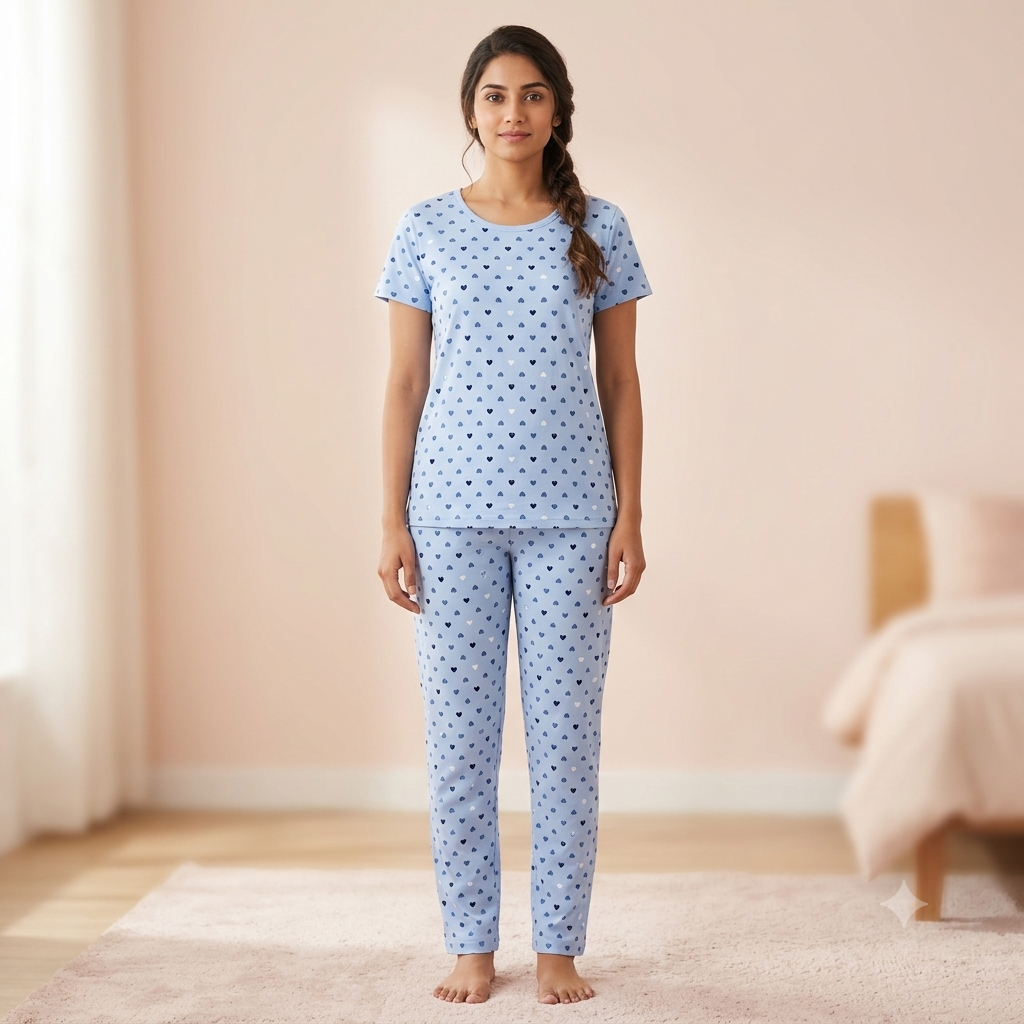 Blue Multi Heart Print Pyjamas (XXL)
