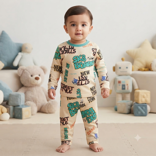 SK8 Board Full Sleeve Print Pant Set (2year to 3year)