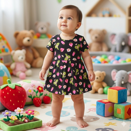 Black Strawberry Print Frock (2year to 3year)