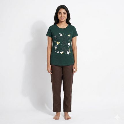 Dark Green Print Womens T-shirts