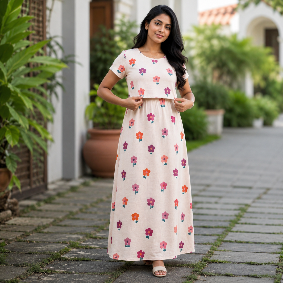 Multi Colour Flower Print Zipless Feeding Loungewear (L)