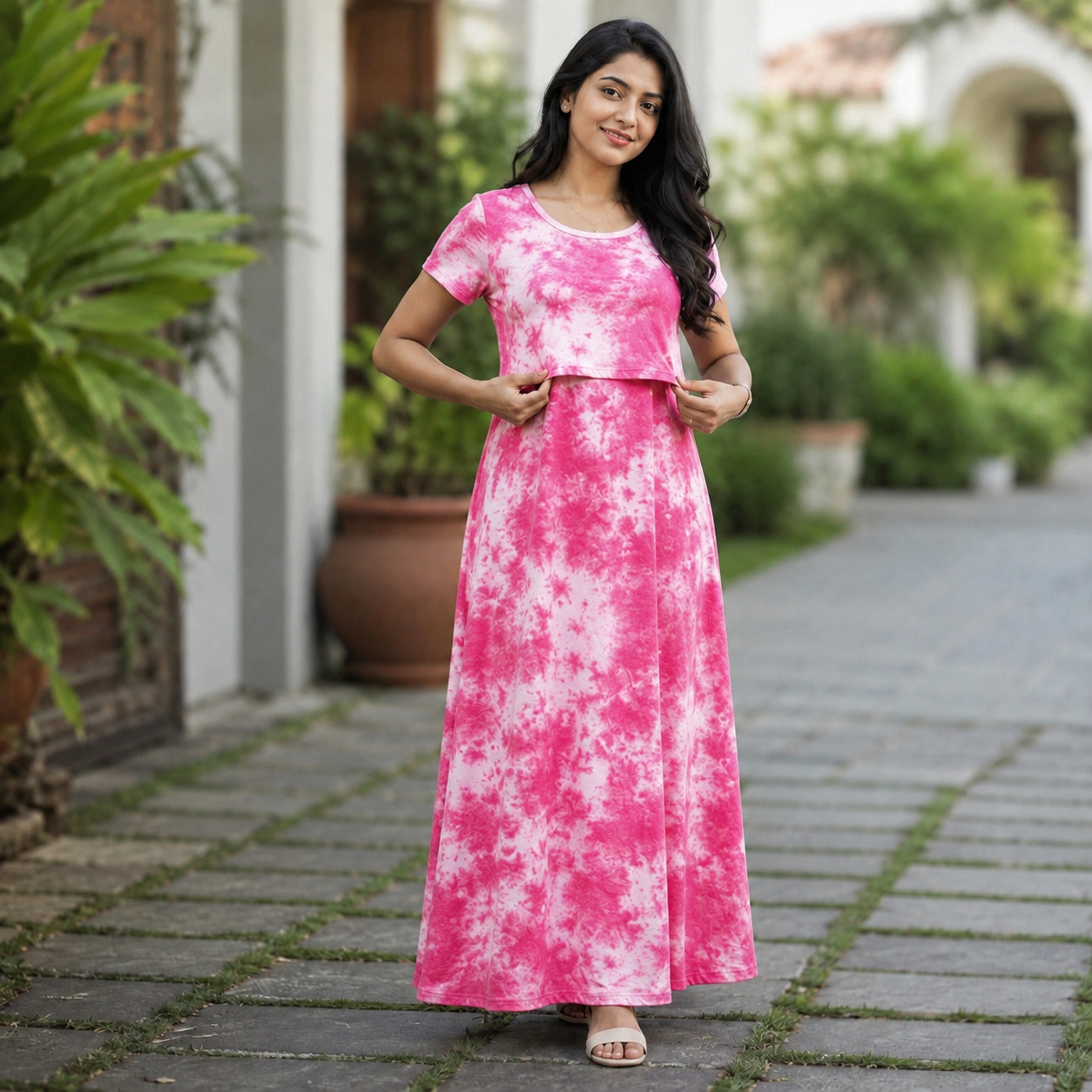 Pink Tie & Dye Print Zipless Feeding Loungewear (M)