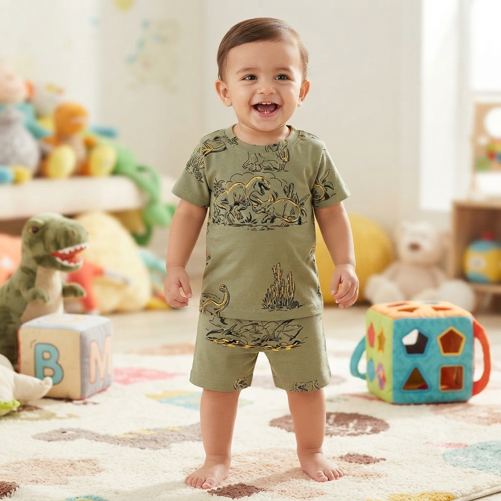 Green Dragon's Print Shorts Cordset (6month to 1year)
