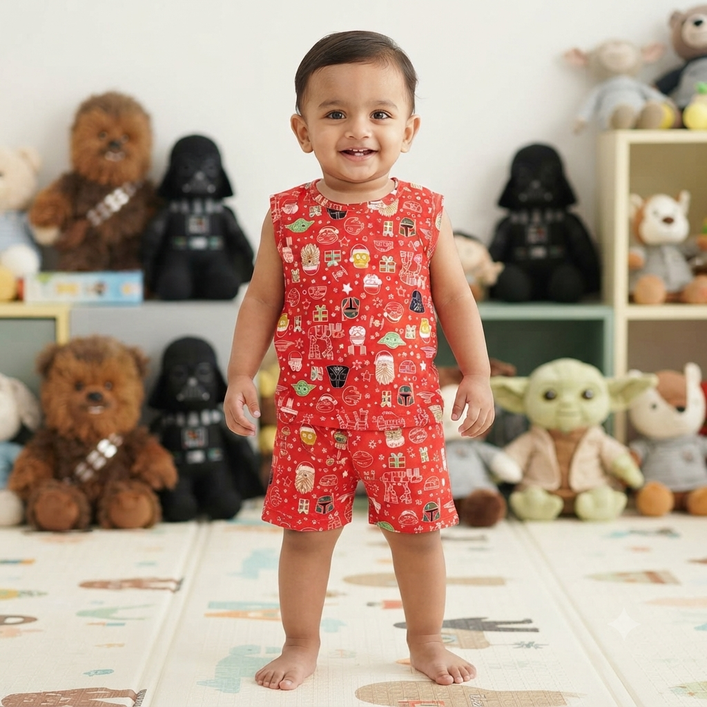 Red Multi Print Sleeveless Shorts Cordset (2year to 3year)