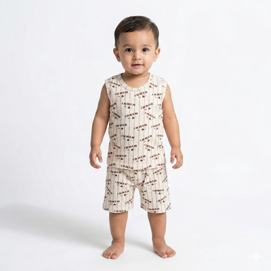 Cute love Mom Print Sleeveless Shorts Cordset (4year to 5year)