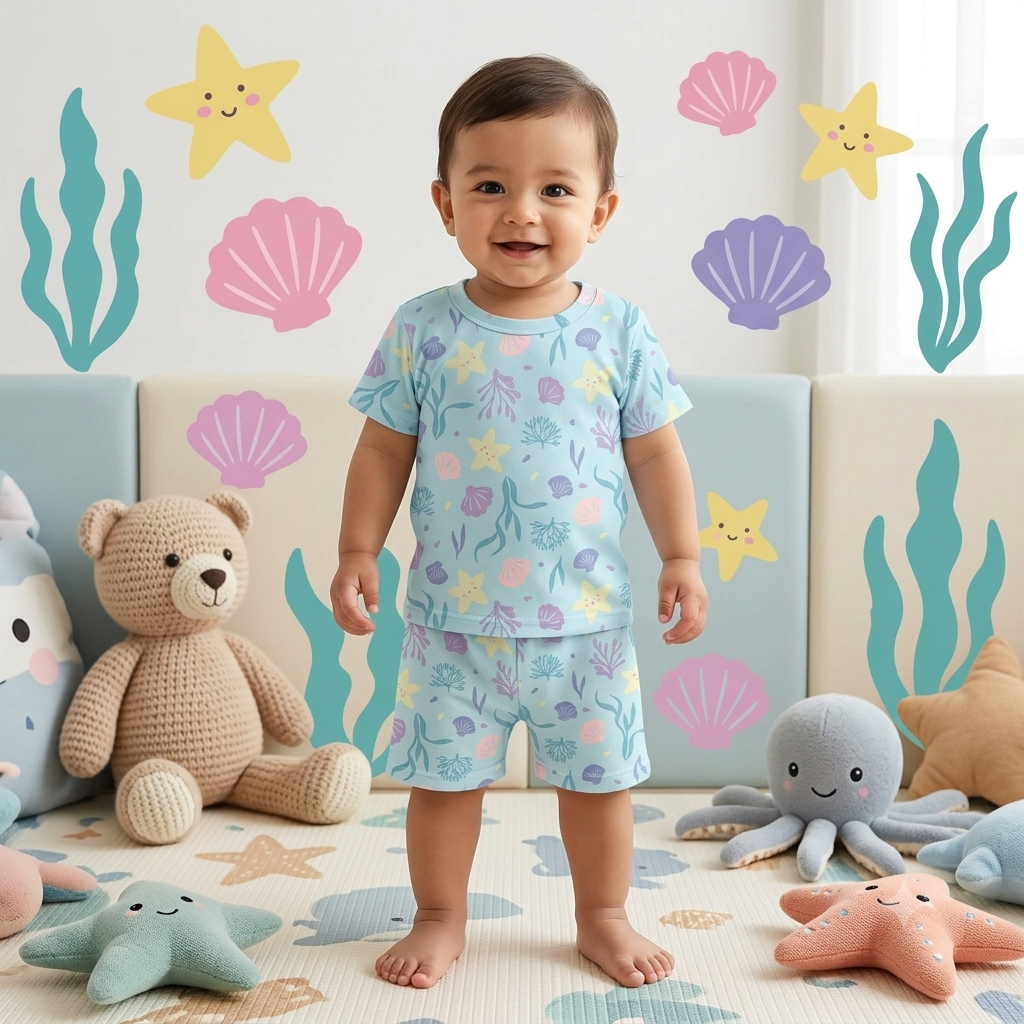 Star & Jelly Fish Print Shorts Set (2year to 3year)