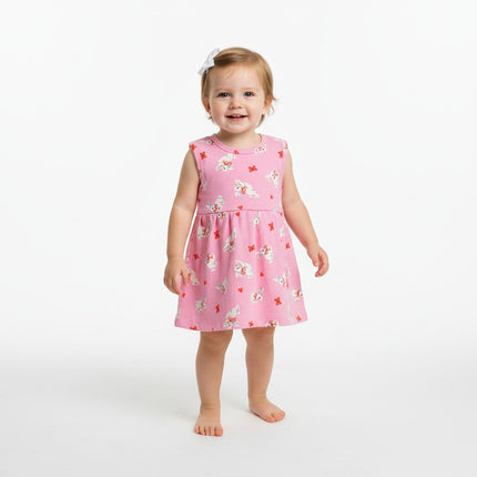 Pink Rabbit Print Sleeveless Frock (Newborn to 6month)