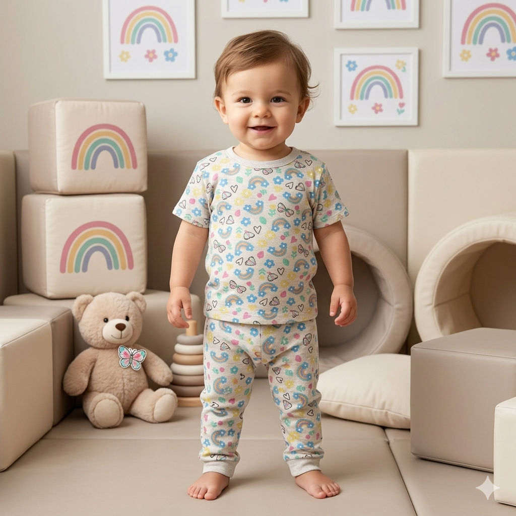 Heart & Butterfly Print Premium ribbed pant Cordset (2year to 3year)