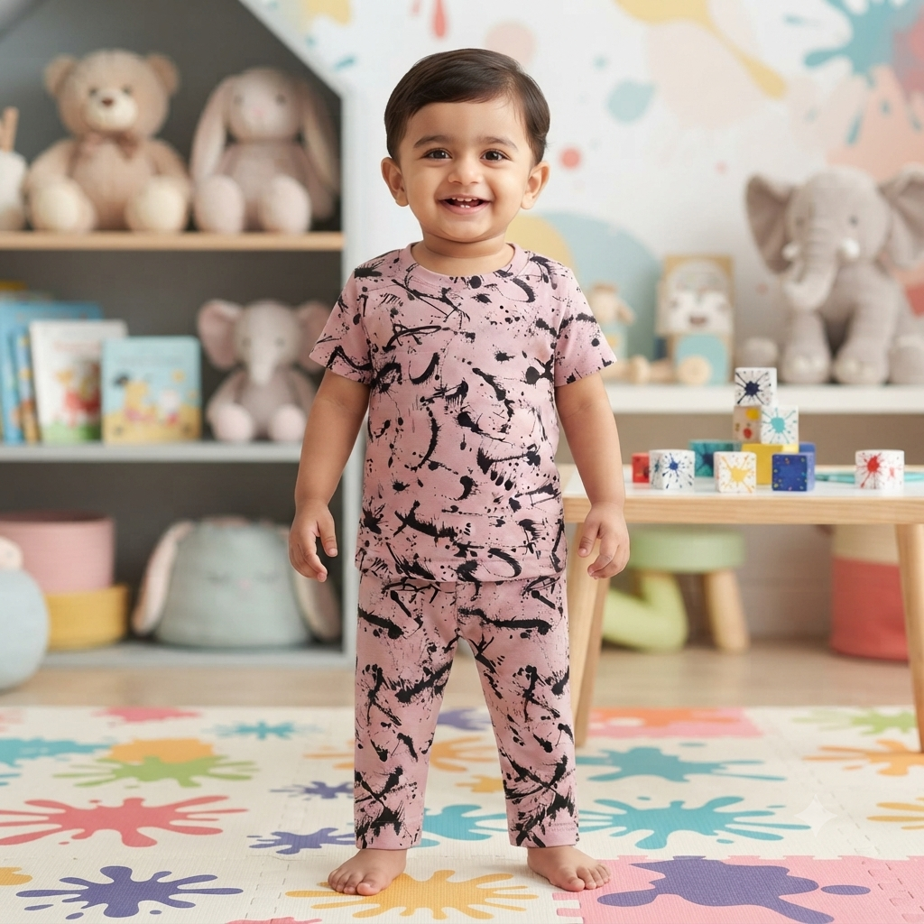 Black & Light Pink Print Pant Set (1year to 2year)