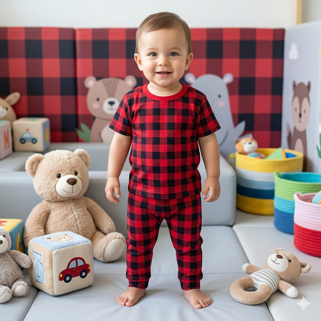 Red & Black Print Premium ribbed pant Cordset (4year to 5year)