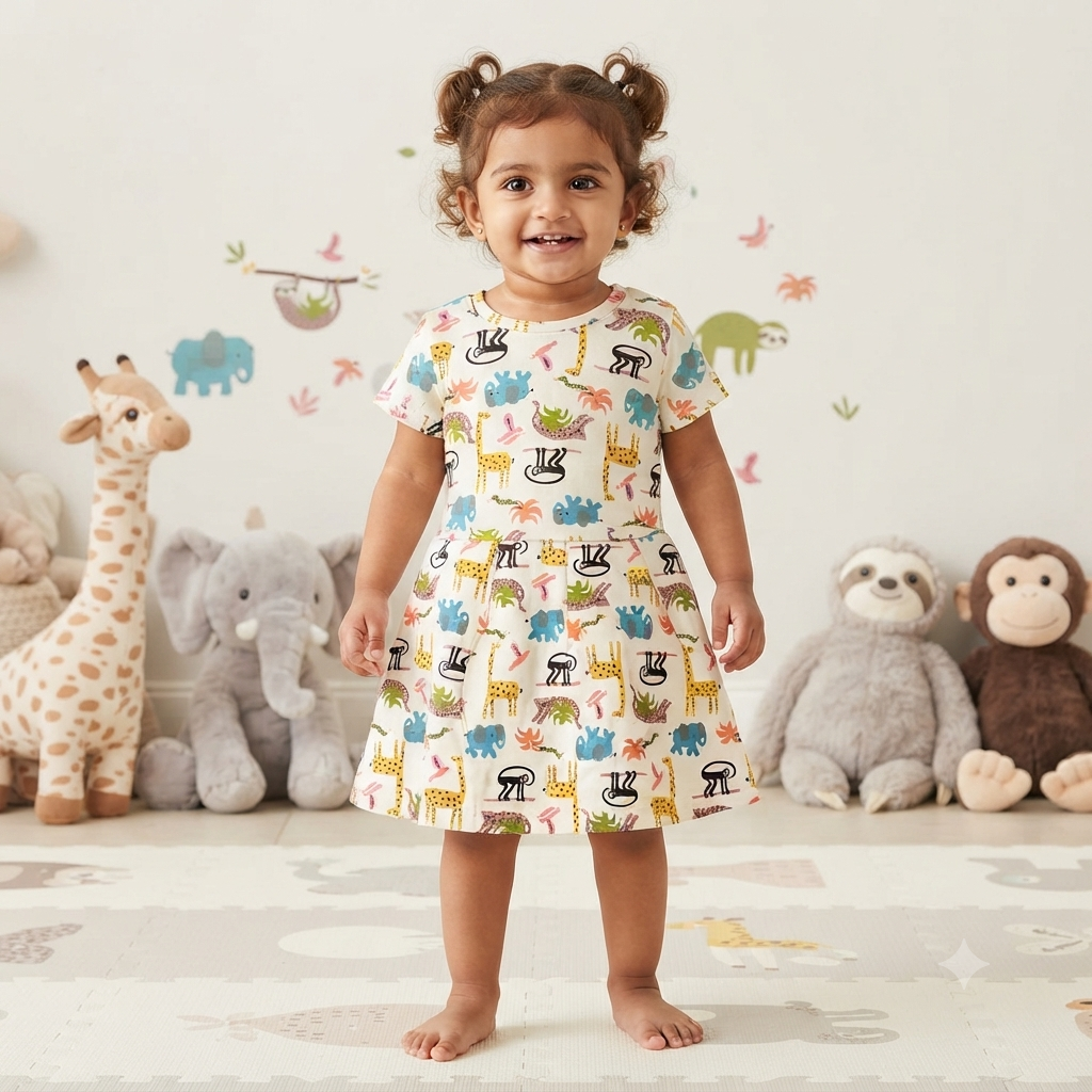 Multi Animals Kids Printed Frock (3year to 4year)