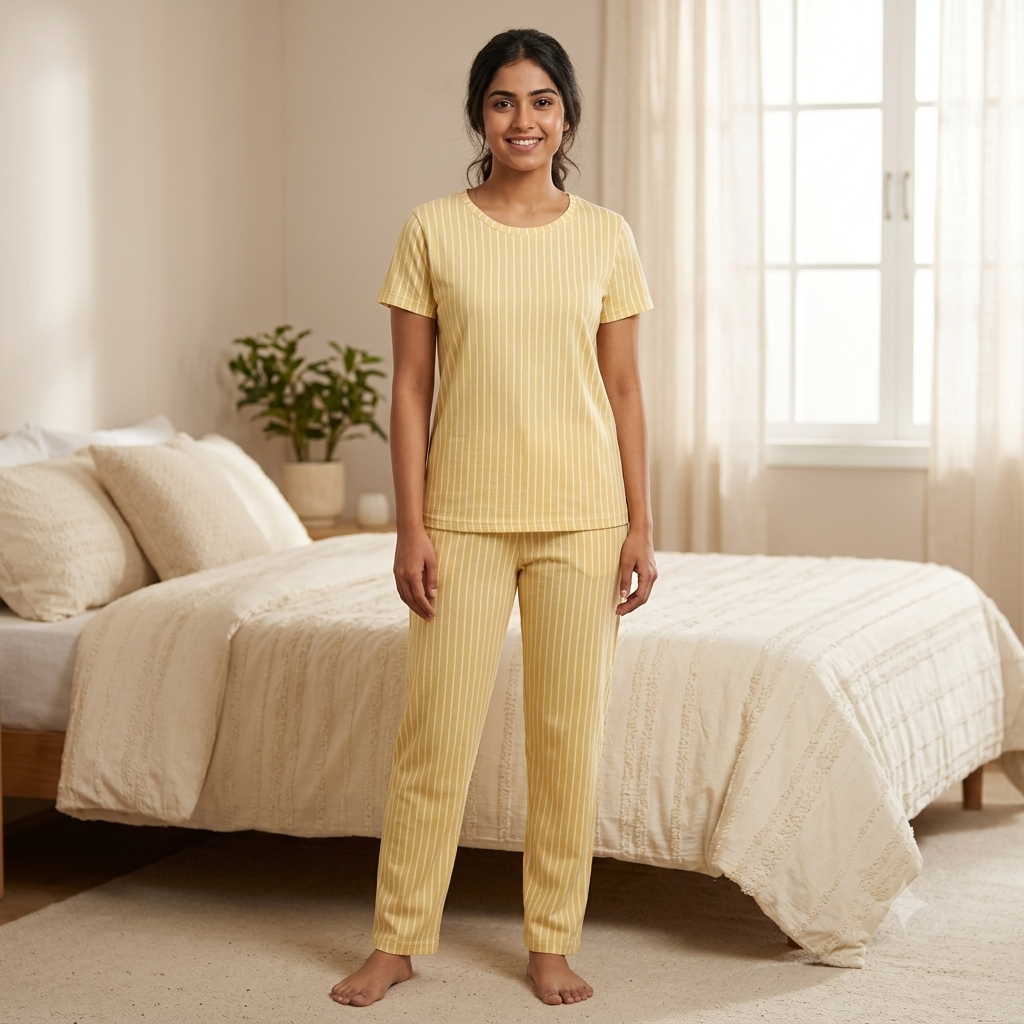 Yellow Stripes Print Pyjamas (S)