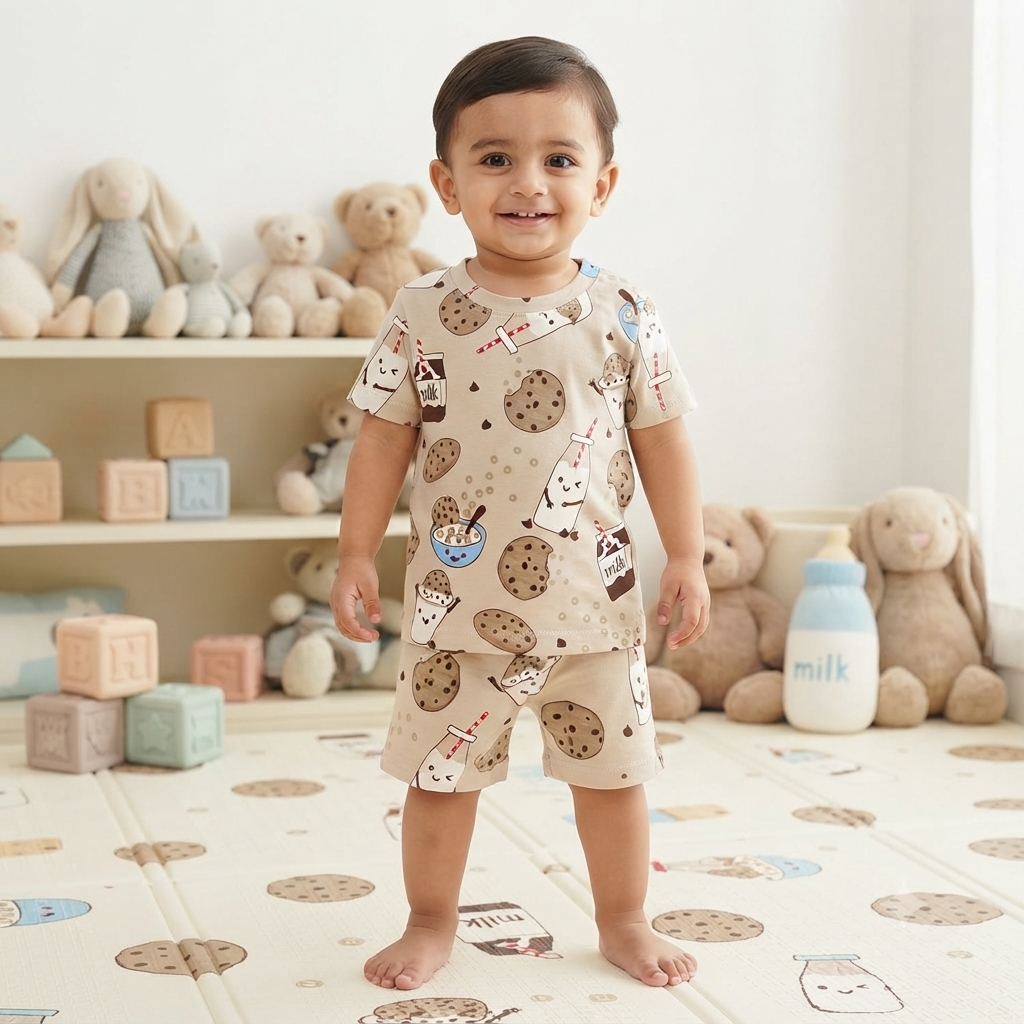Snacks & Juice Print Shorts Set (2year to 3year)