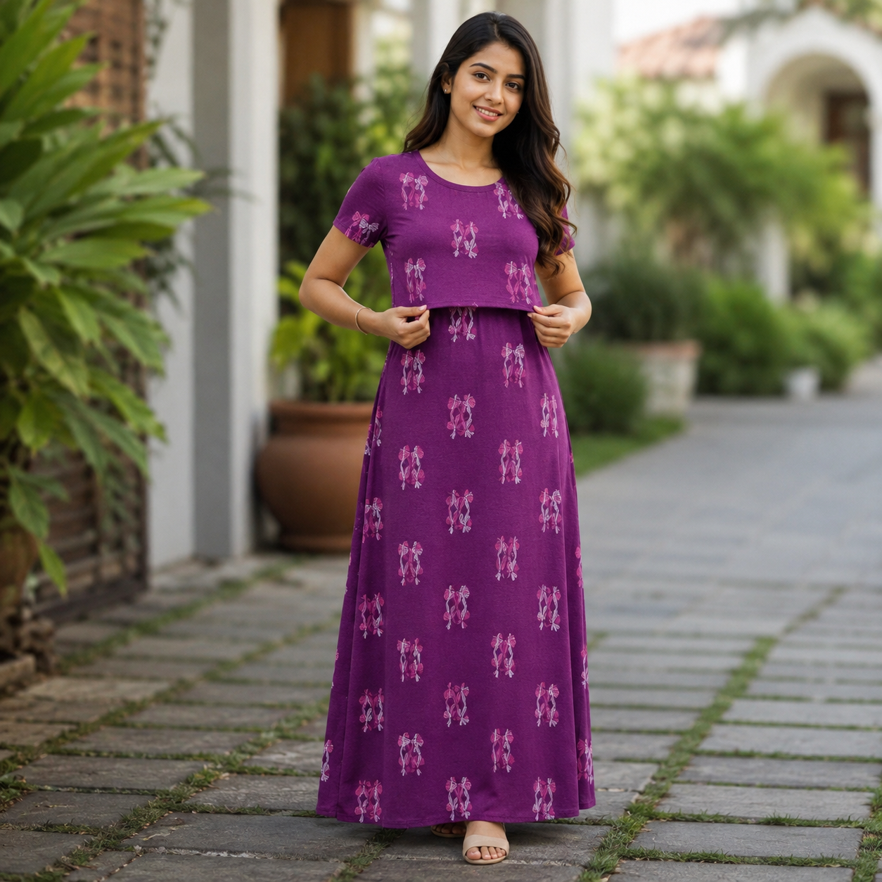 Unique Purple Print Zipless Feeding Loungewear (L) BB