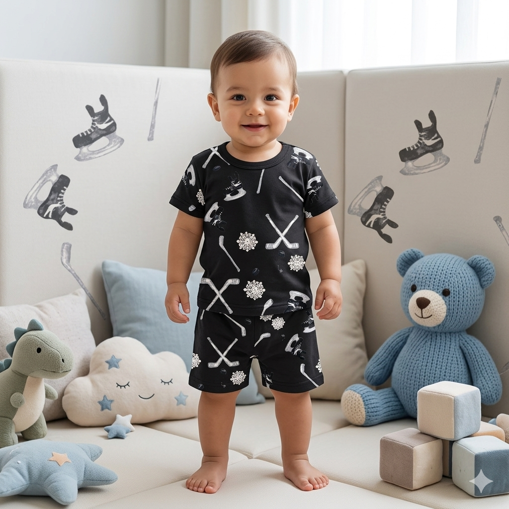 Black Print Shorts Set (1year to 2year)