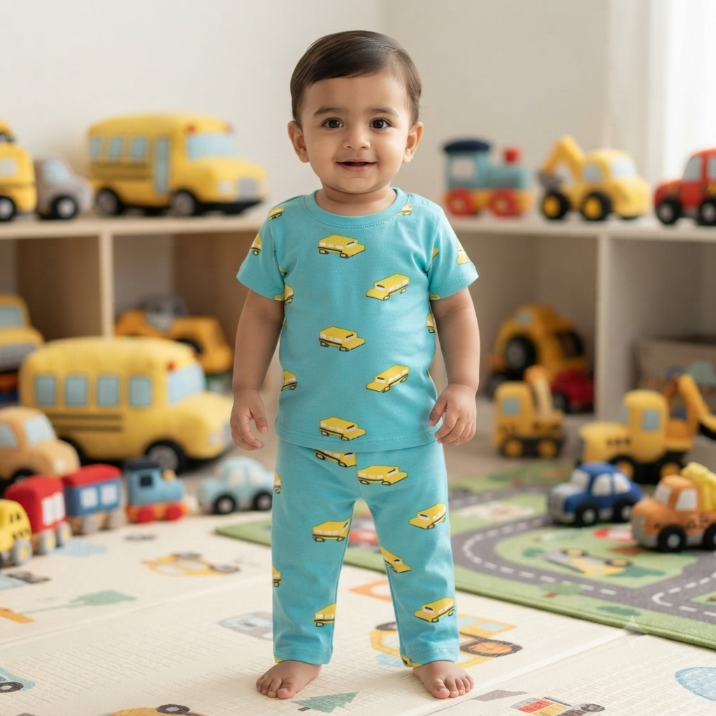 Yellow Truck Print Pant Set (6month to 1year)
