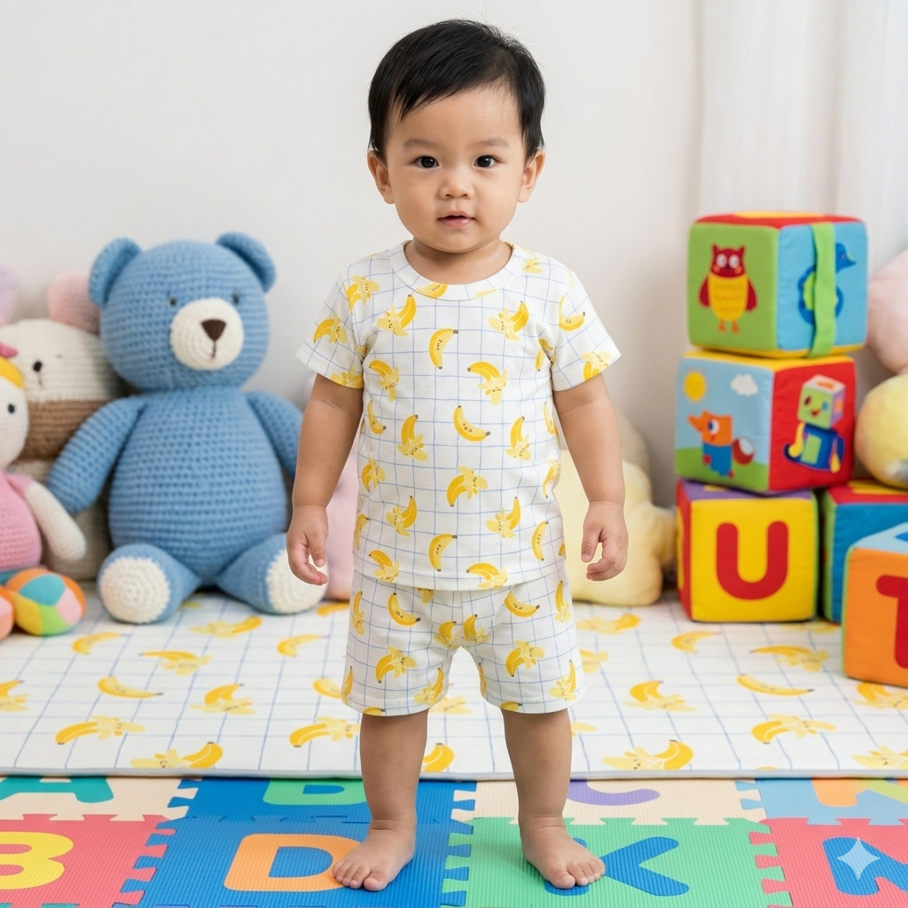 Yellow Banana Print Shorts Set (2year to 3year)