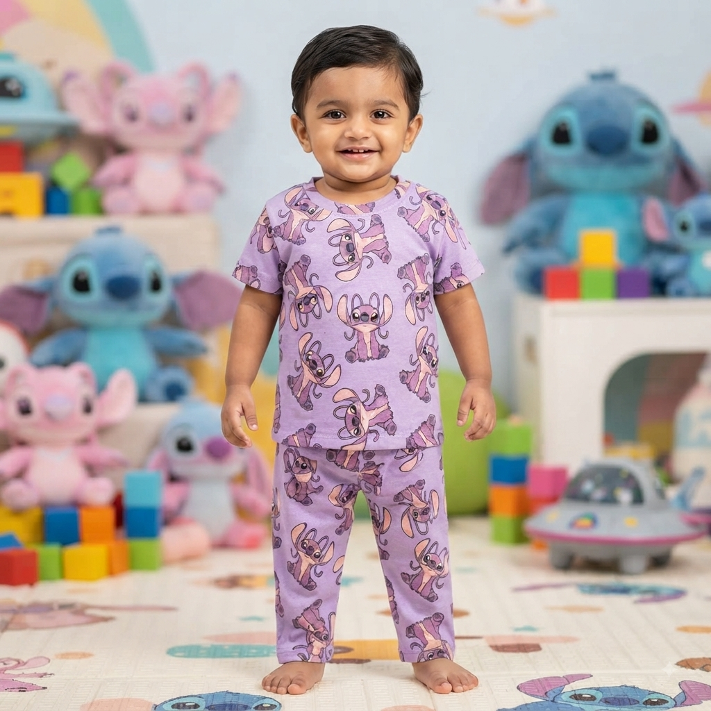 Pink Stitch Print Pant Set (2year to 3year)