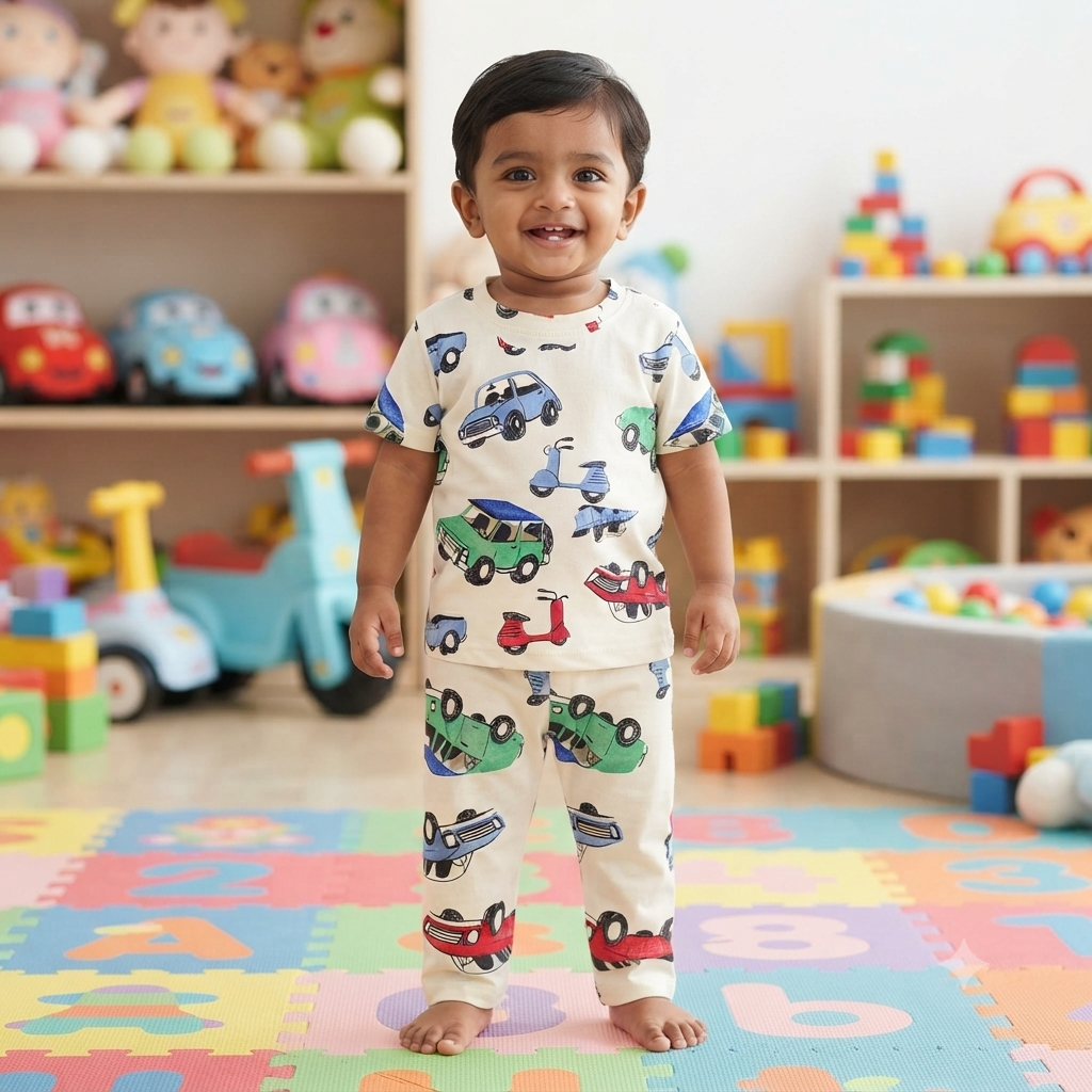 Car & Scooter Print Pant Cordset (7year to 8year)