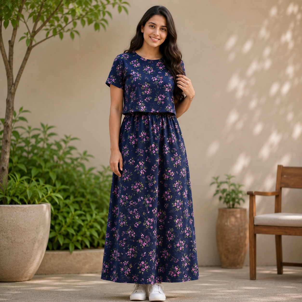 Navy Flower Print Zipless Feeding Loungewear (XL)