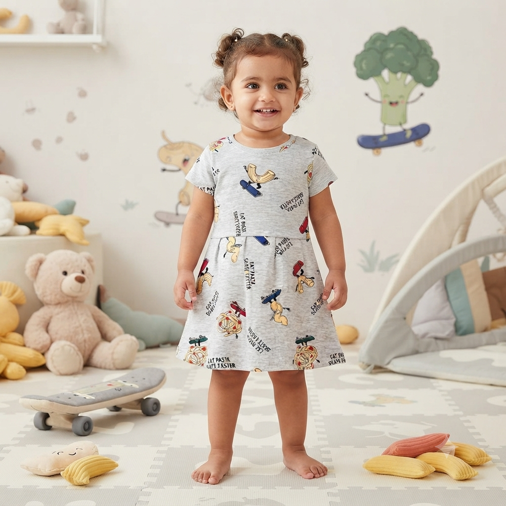 Eat Pasta Kids Printed Frock (1year to 2year)