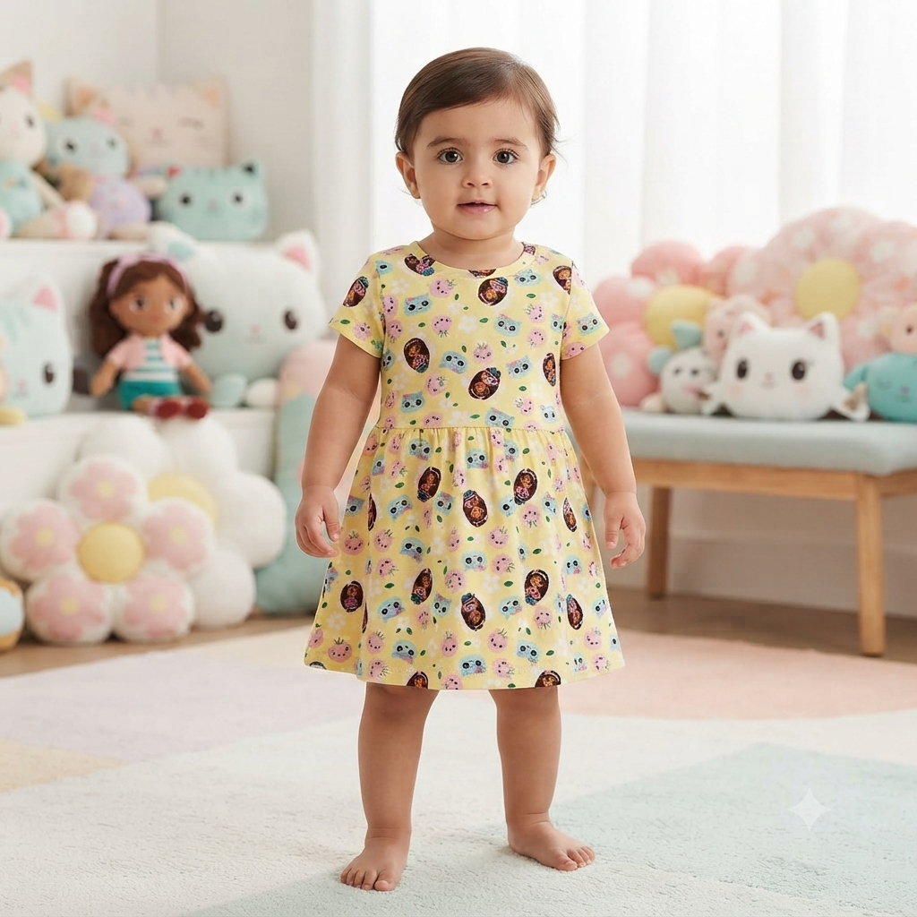 Colourfull Cartoon Kids Printed Frock (3year to 4year)