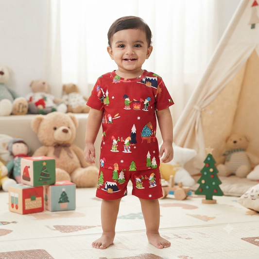 Red Christmas Tree print Shorts Cordset (1year to 2year)