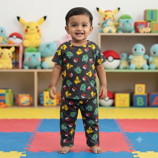 Black Pokeman Print Pant Set (6month to 1year)
