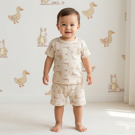 Bear & Duck Print Shorts Set (6month to 1year)