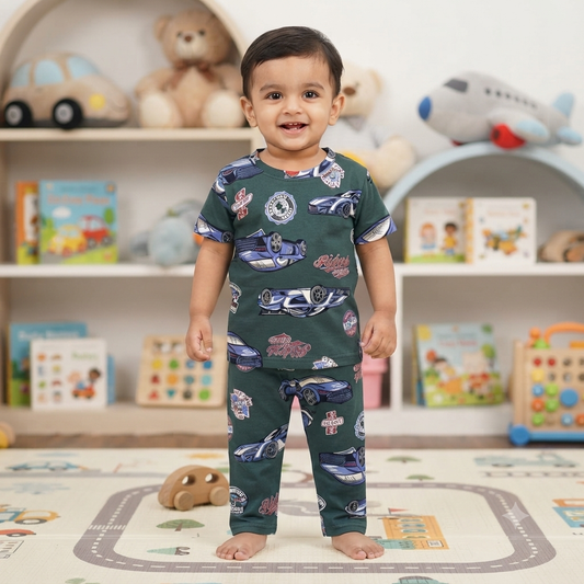 Green Race Car Print Pant Set (1year to 2year)