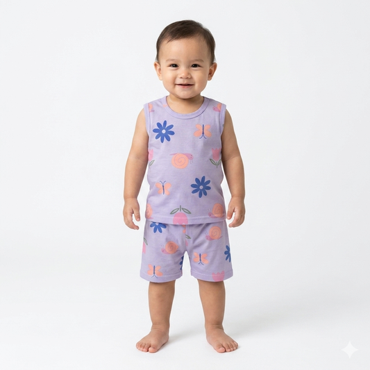 Mixed butterflies Print Sleeveless Shorts Cordset (3year to 4year)