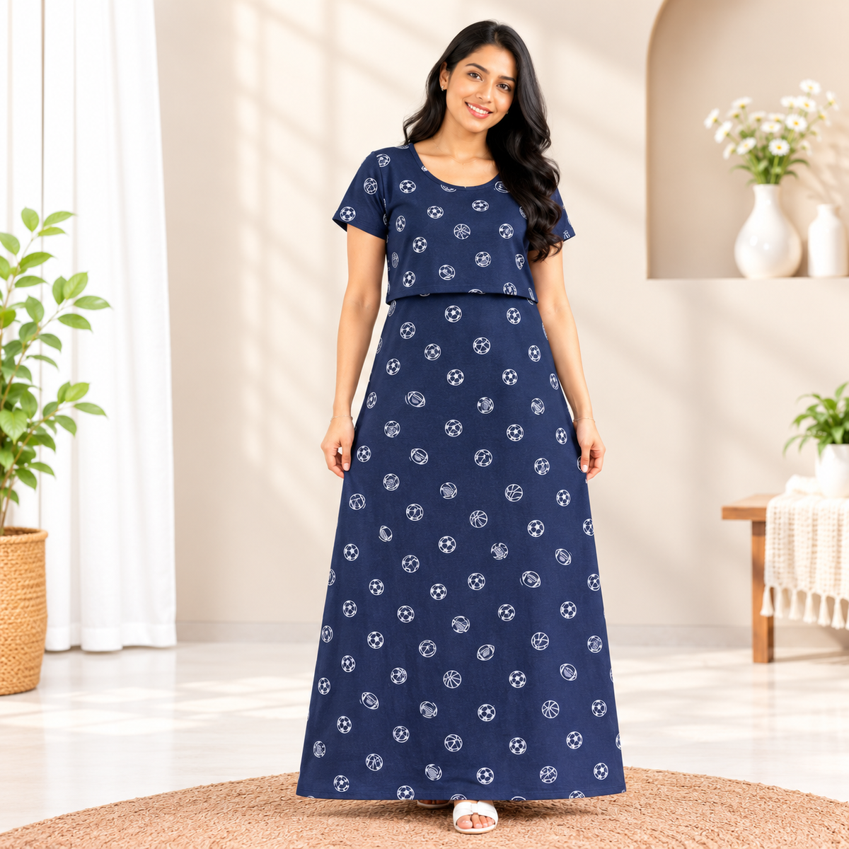 Navy Ball Print Zipless Feeding Loungewear (XL)