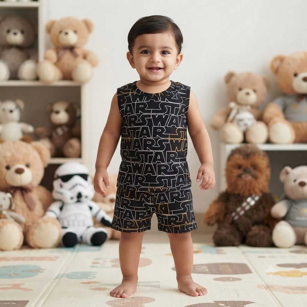 Starwar Print Sleeveless Shorts Cordset (1year to 2year)
