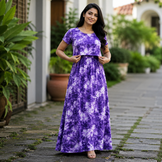 Violet Tie & Dye Print Zipless Feeding Loungewear (M)
