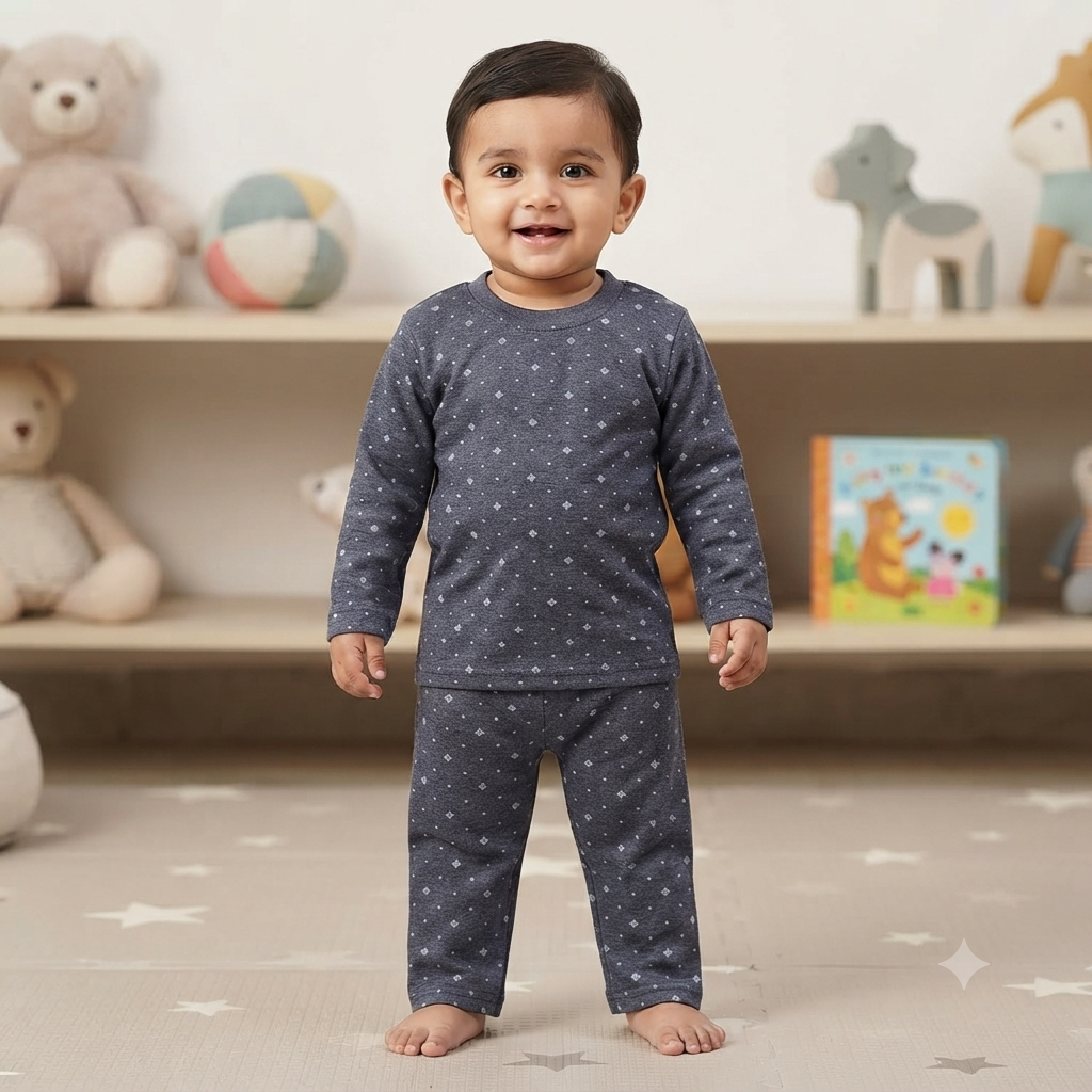 White Tiny Print Full Sleeve Pant Set (4year to 5year)