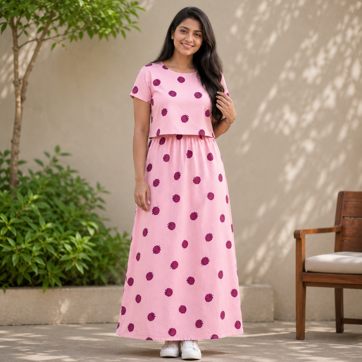 Raspberry Print Zipless Feeding Loungewear (M)