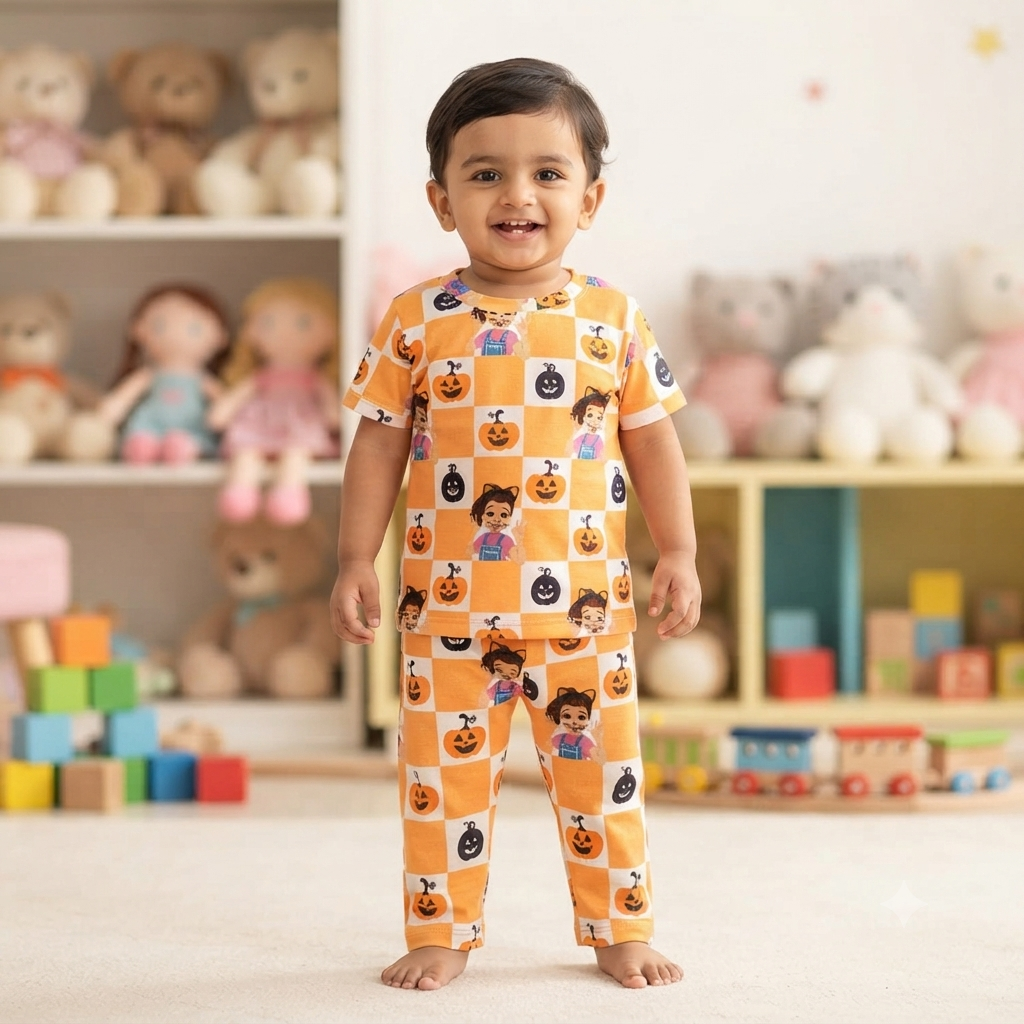 Orange Pumpkin Print Pant Set (1year to 2year)