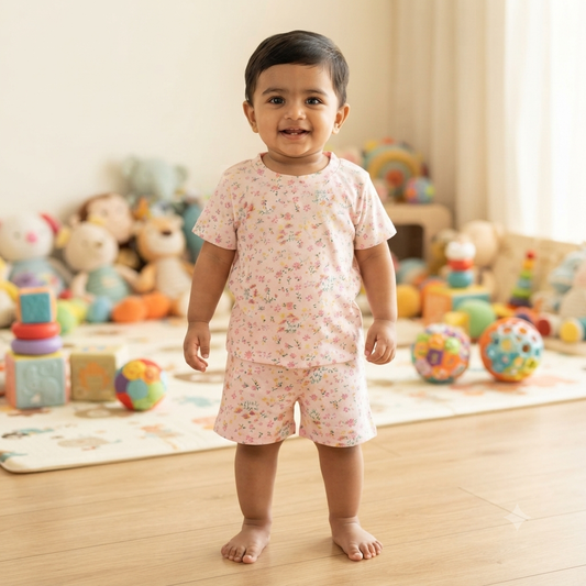 Pink Flower Print Shorts Set (1year to 2year)