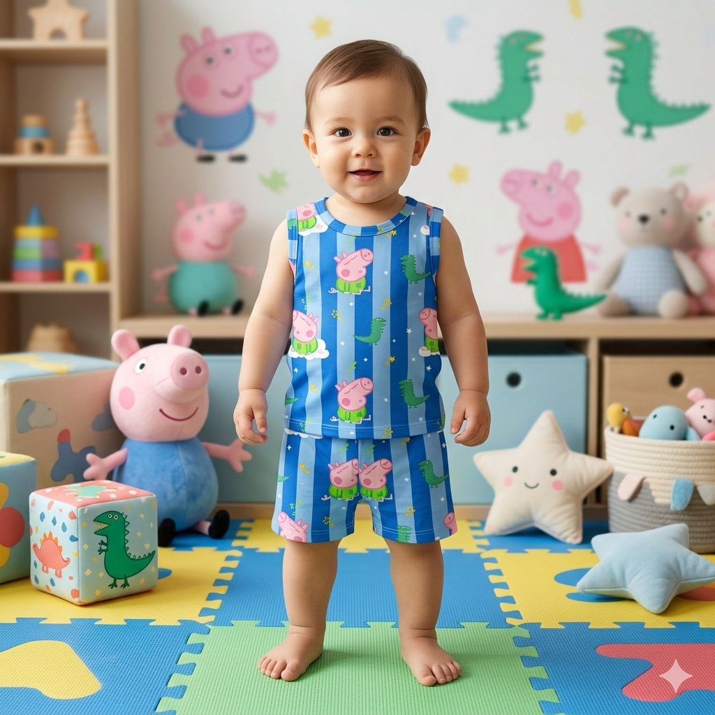 Cute Cartoon Print Sleeveless Shorts Cordset (4year to 5year)