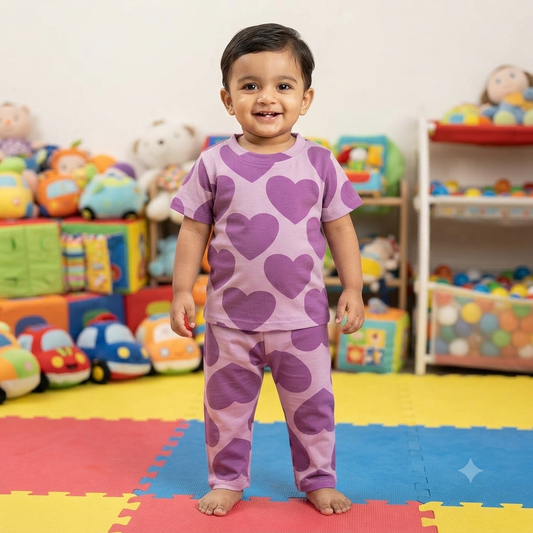 Lavender Heart Print Pant Cordset (7year to 8year)