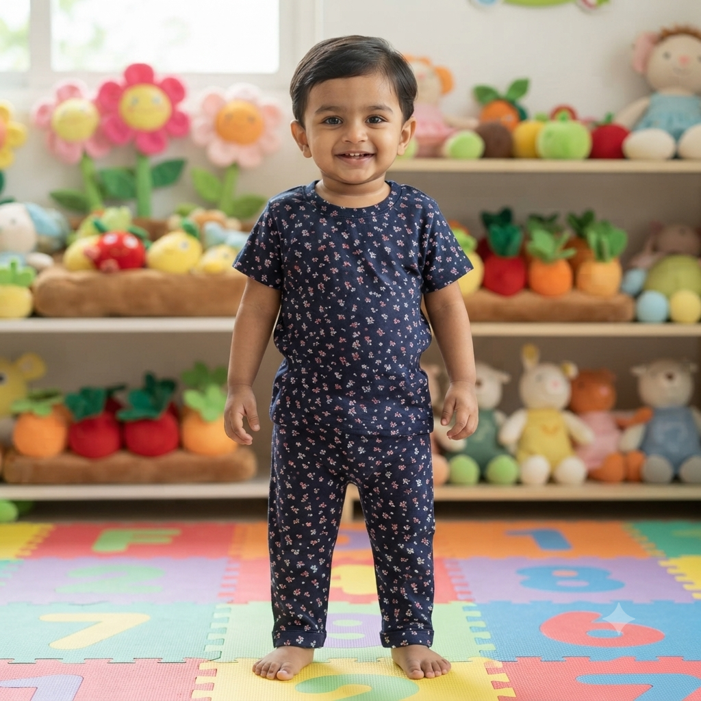 Navy Flower Print Pant Set (6month to 1year)