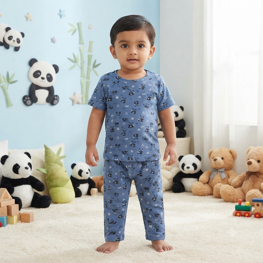 Blue Panda Print Premium Ribbed Pant Cordset (4year to 5year)