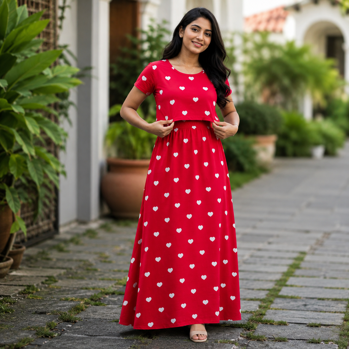 Red Heart Print Zipless Feeding Loungewear (XL)