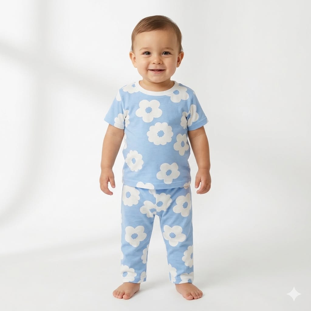 White Flower Print Pant Cordset (2year to 3year)