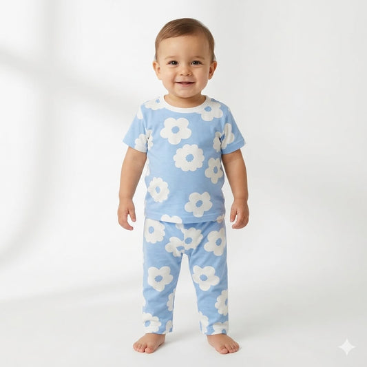 White Flower Print Pant Cordset (5year to 6year)